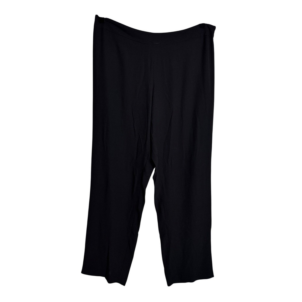 Eileen Fisher 100%‎ Silk Wide Leg Pants Large Black Pull On Silk Georgette Crepe
